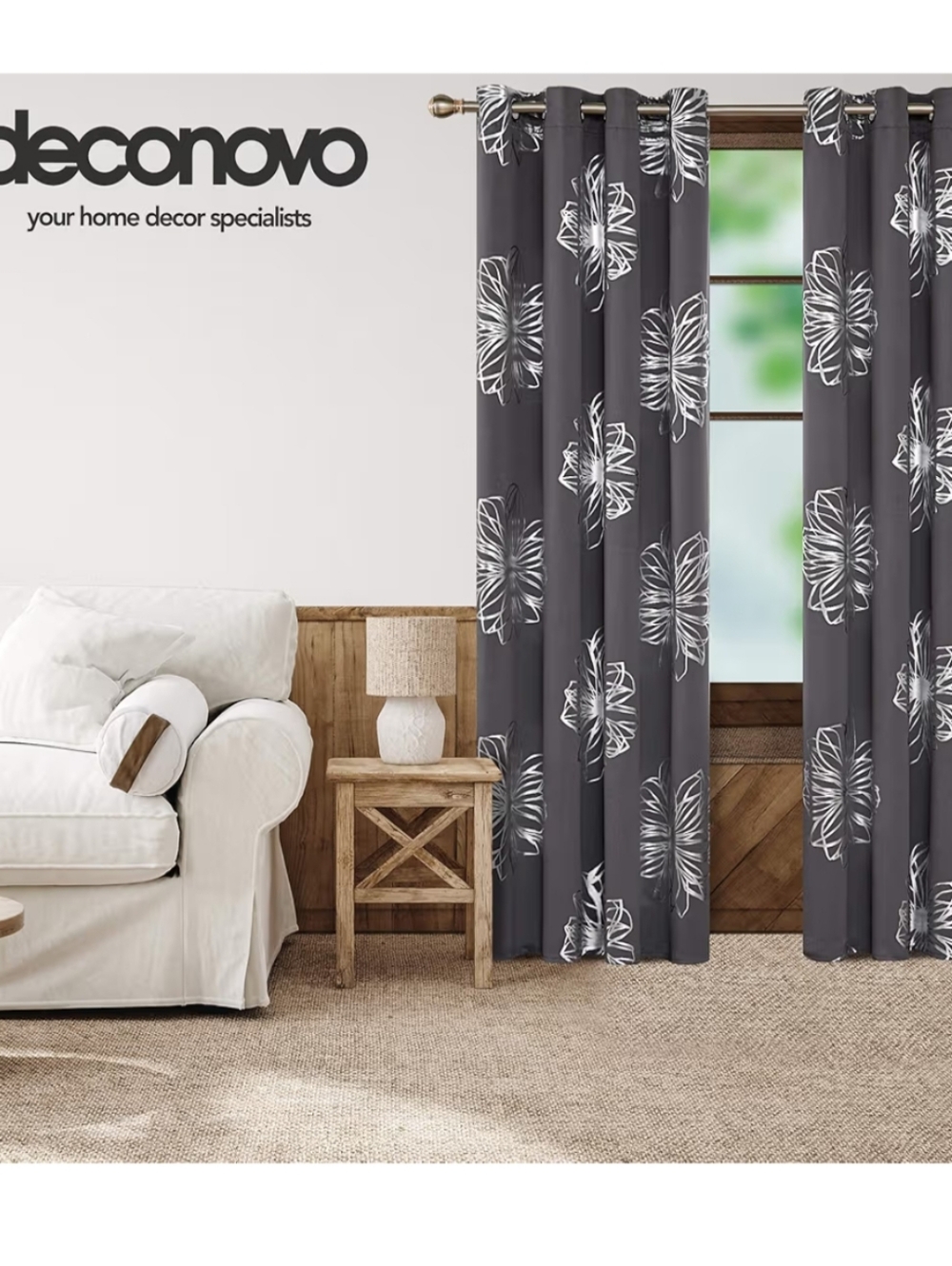 Deconovo Grey Foil Curtain Panels 52" By 72" Set Of 2